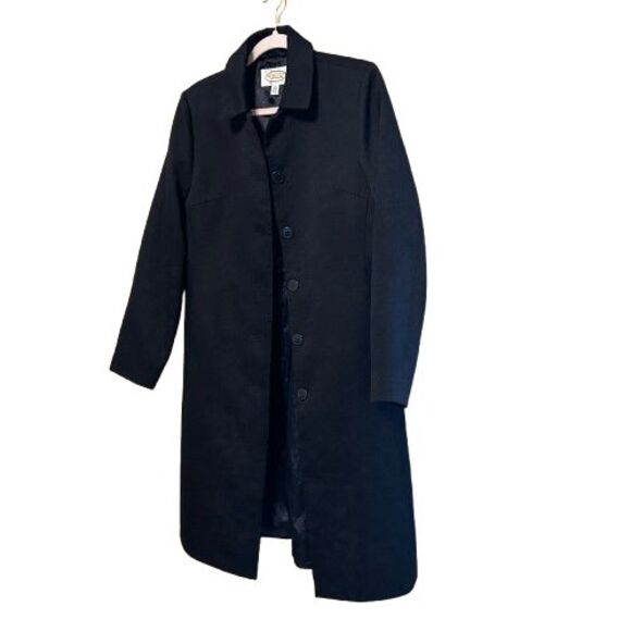 VTG Talbots Duster Trench Coat Womens Size 8 Black Floral Jacquard Midi Jacket - Picture 2 of 7